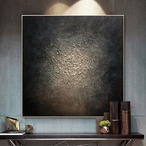 Large Black Abstract Painting Black and Gold Wall Art Gold Etsy