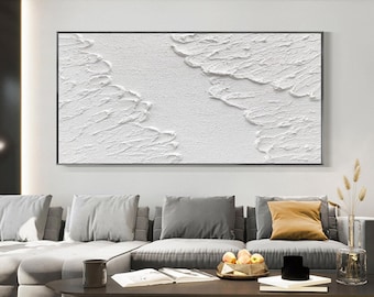 Minimalist White 3D Textured Abstract Painting, Handmade Wall Art