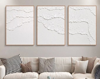 white abstract wall art White textured wall art Set of 3 white wall art white painting white 3d wall art Set of 3 white textured painting