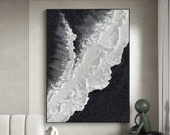 Black textured wall art Black and white Abstract art Black and white Painting Black and white wall art Black and white 3D textured wall art