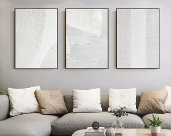 Set of 3 White abstract art Set of 3 White Textured art White plaster art White plaster wall art White 3D wall art White Textured wall art