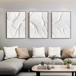 Conjunto de 3 pinturas texturizadas brancas Arte de parede texturizada branca Conjunto de 3 arte de parede branca Pintura branca Arte de parede 3D branca Arte abstrata branca