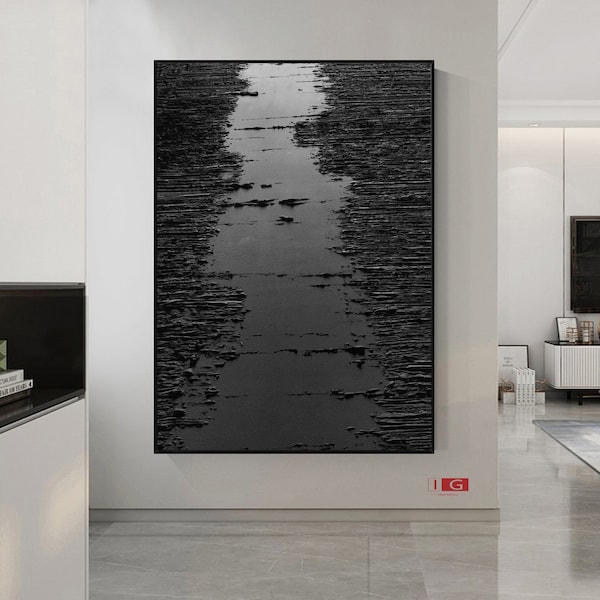 Black 3D Textured Painting Black 3D Minimalist painting Large Black Abstract Painting Black Abstract wall art Black wall paintings