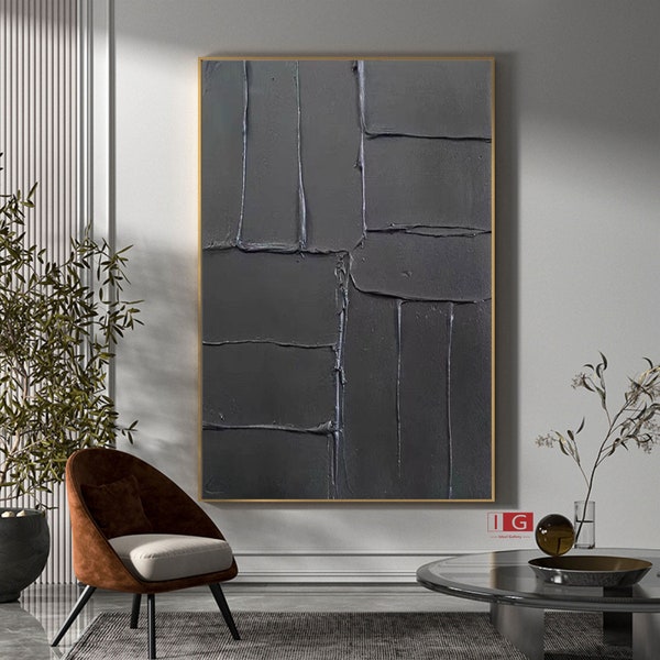 Black Wabi-Sabi Wall Art Black textured wall art Black plaster wall art Large Black Abstract Painting Black wall art Black plaster art