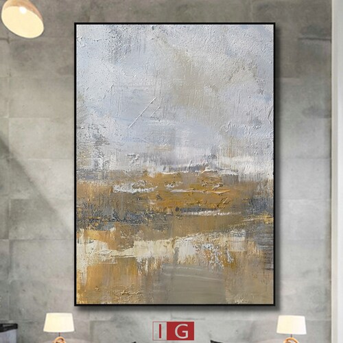 Grey and Yellow Wall Art Large Yellow Abstract Art Gray Etsy