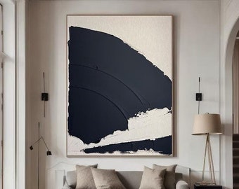 Minimalist Abstract Painting, Black and Beige Wall Art