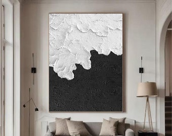 Textured Black and White Abstract Painting, Modern Minimalist Wall Art
