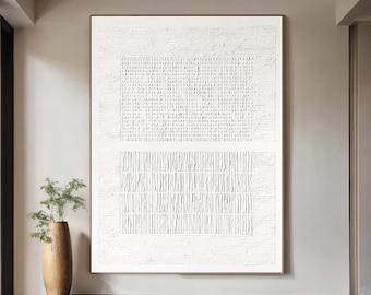 Personalized White Abstract Painting: Large Minimalist Textured Wall Art