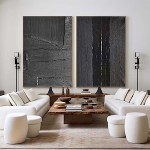 2er-Set Schwarze strukturierte Wandkunst Wabi-Sabi Wandkunst 2er-Set Schwarze Wandkunst 2er-Set Schwarze abstrakte Kunst 2er-Set Schwarze Gipswandkunst