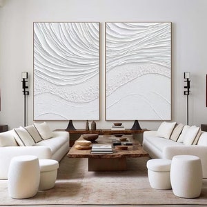 Set of 2 White Wall Art Set of 2 White Textured Wall Art Set of 2 Wall Art Large Set of 2 White Abstract Art Set of 2 White Ocean Wave Art