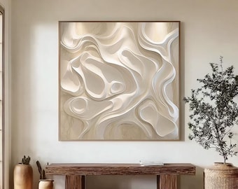 Hand-Painted Wood Carving Wall Art, Abstract 3D Texture