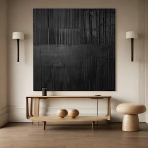 Black textured wall art Black plaster wall art Black Wabi-Sabi Wall Art Large Black Abstract Painting Black 3D Wall Art Black Wall Decor
