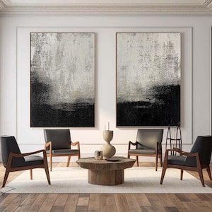 2er-Set Schwarze und Beige Wandkunst 2er Set Abstrakte Schwarz-Weiß-Malerei 2er-Set Abstrakte Kunst Schwarz und Beige Für Wohnzimmer