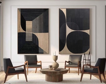 Set of 2 Black Wall Art Set of 2 Black plaster wall art Set of 2 Wabi-Sabi Wall Art Black Abstract art Set of 2 Black wall decor