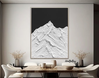 Peinture montagne enneigée Art abstrait noir Art mural noir et blanc Peinture montagne enneigée noir et blanc Art montagne enneigée blanc