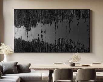 Gran pintura abstracta negra Arte mural negro Arte en yeso negro Arte mural con textura negra Arte mural en yeso negro Arte mural Wabi-Sabi negro