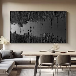 Large Black Abstract Painting Black wall art Black plaster art Black textured wall art Black plaster wall art Black Wabi-Sabi Wall Art