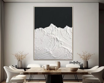 Art blanc de montagne enneigée Peinture de montagne enneigée Art abstrait noir Art mural noir et blanc Peinture de montagne enneigée en noir et blanc