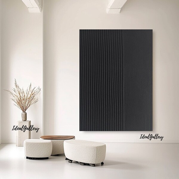 Black 3D Textured Painting Black 3D Minimalist painting Large Black Abstract Painting Black Abstract wall art Black wall paintings