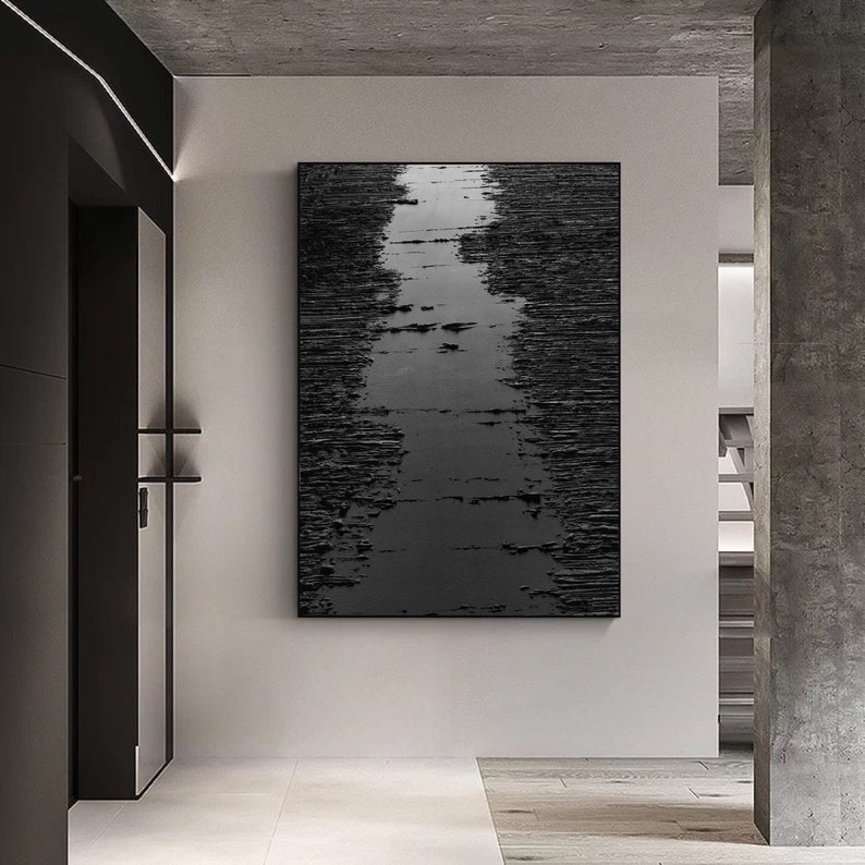 Black 3D Textured Painting Black 3D Minimalist Painting Large Etsy