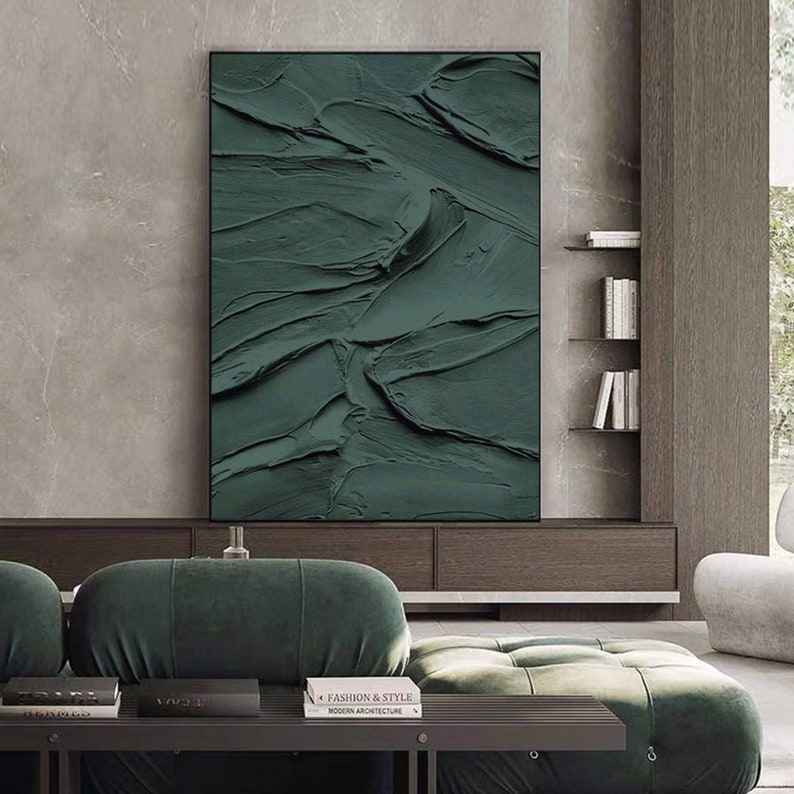 Wabi-Sabi Wall Art green wall art green painting green abstract art canvas minimalist Bohemian wall painting 3d texture square green art image 9