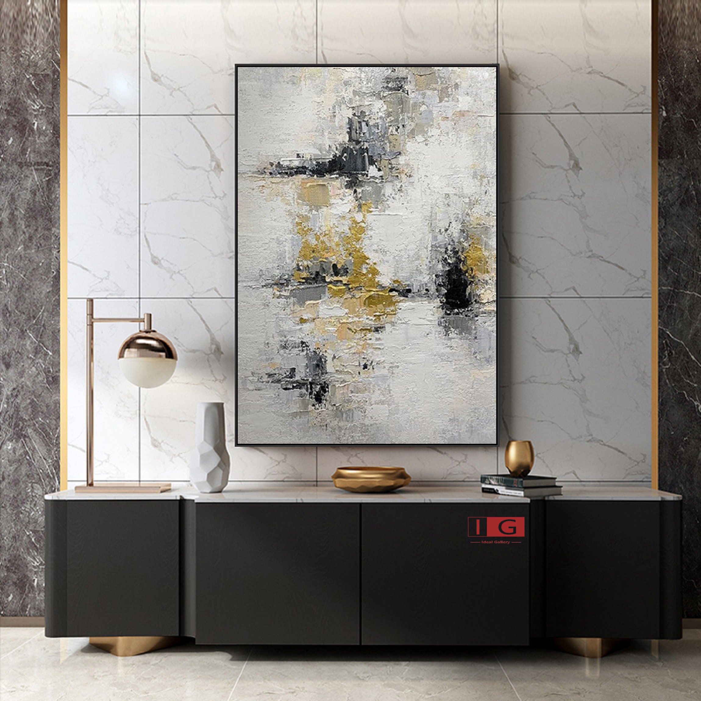 Large gold Wall Art gold and White abstract Painting On Canvas Etsy