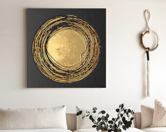 オリジナルの黒と金の抽象画、テクスチャのある壁アート - Etsy 日本
