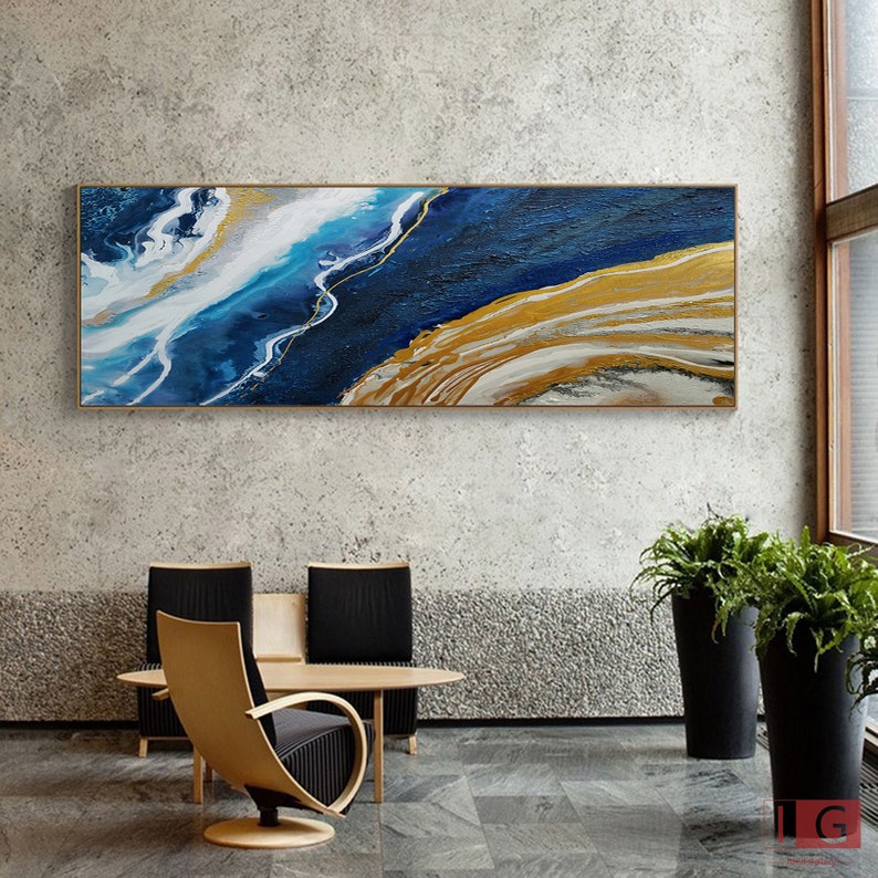 Blue Gold Abstract Painting Gold Abstract Painting Large Etsy