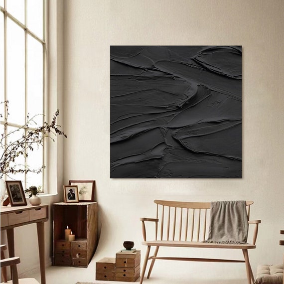 Black Plaster Wall Art Black 3D Abstract Painting Black 