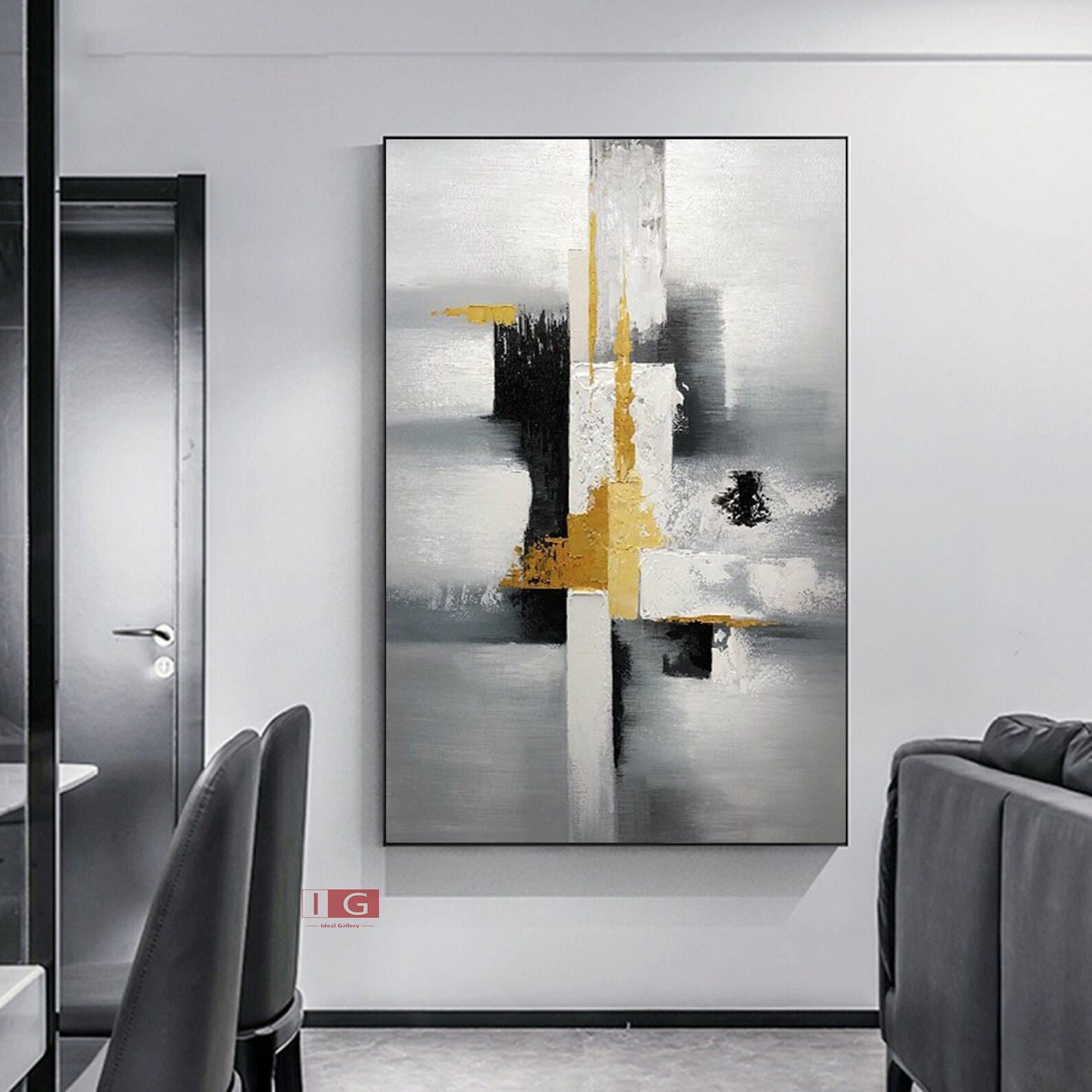 Black White and gold Wall Art Black and White Minimalist art | Etsy