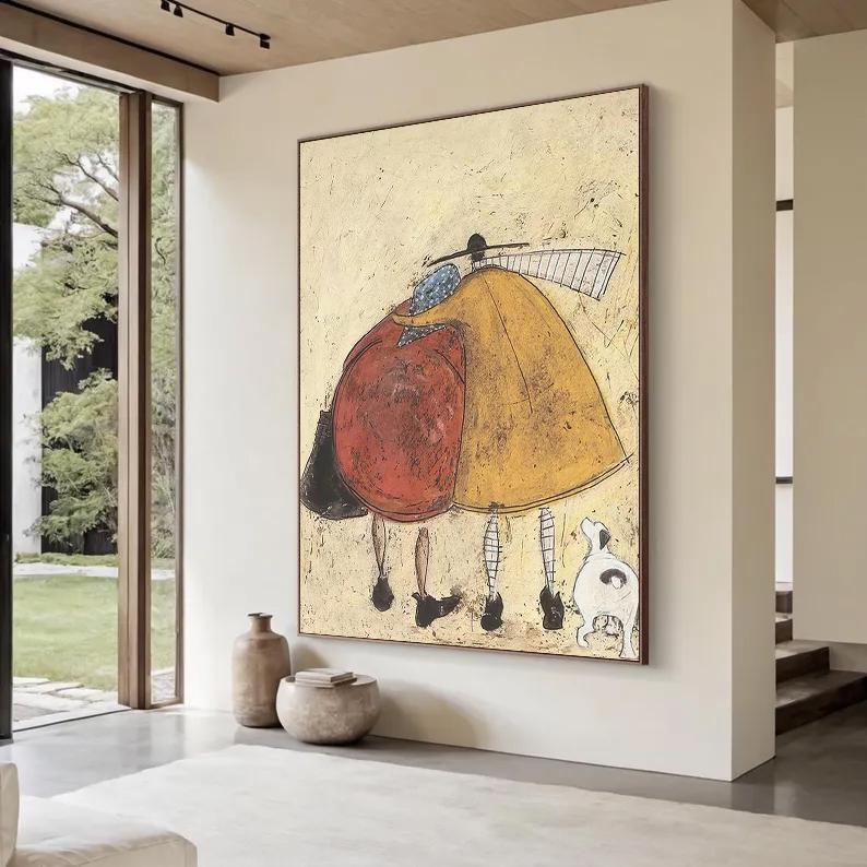 Modern Abstract Hugging Figures Canvas Art - Handcrafted Mid-century ...