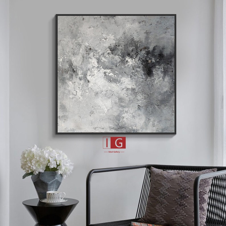 Large Grey Abstract Painting Gray Abstract Wall Art Gray Etsy