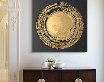 オリジナルの黒と金の抽象画、テクスチャのある壁アート - Etsy 日本