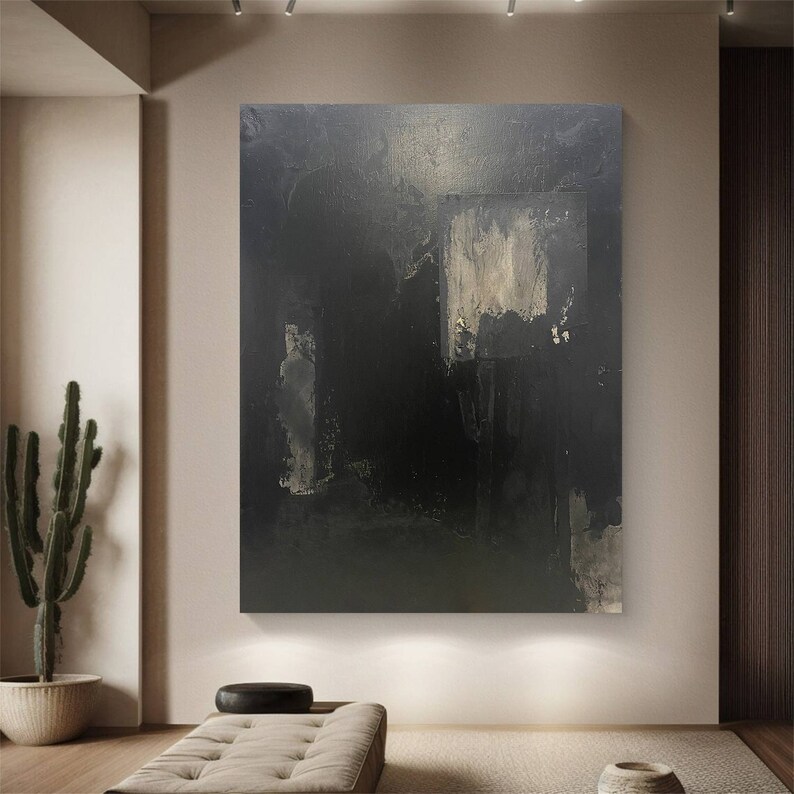 Large Black Abstract Painting, Textured Wabi-sabi Wall Art - Etsy