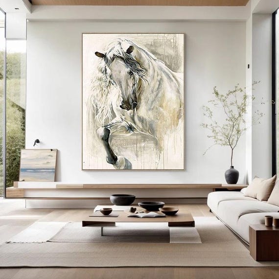 馬の抽象画、馬の油絵、馬の絵画、動物の絵画、馬の頭の絵画