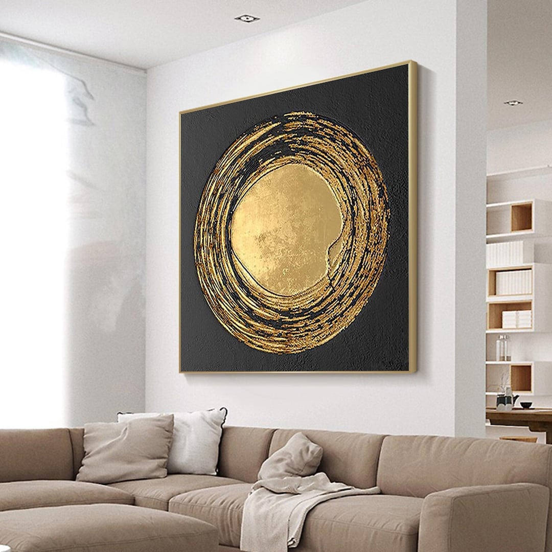黒と金の葉の絵画オリジナルの抽象的な黒と金の絵画黒と金の壁アート黒