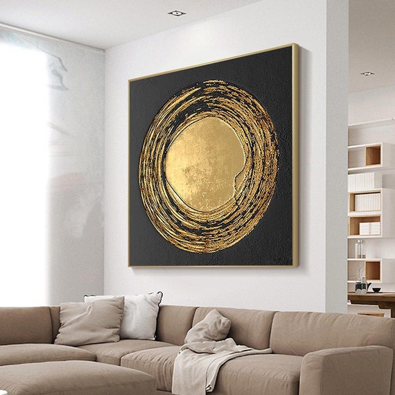 オリジナルの黒と金の抽象画、テクスチャのある壁アート - Etsy 日本