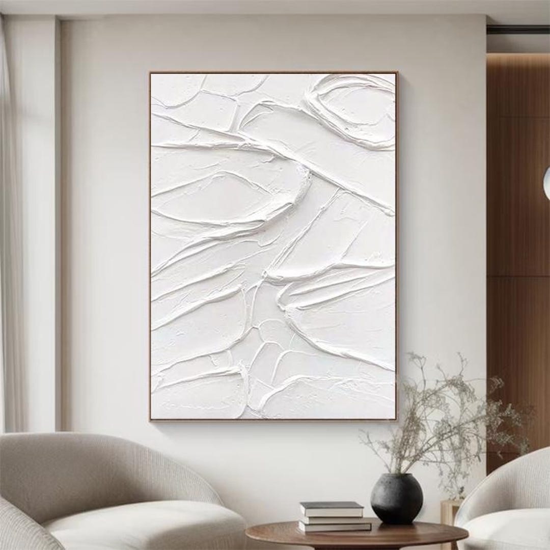 Large White Abstract 3D Textured Painting: Minimalist Art - Etsy