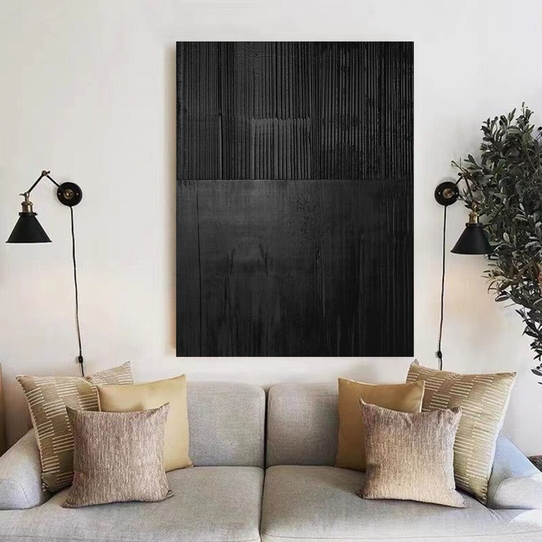 Large Black Abstract Painting Black 3D Textured Painting Black Etsy
