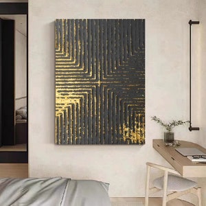 Black and Gold Abstract Painting Black and Gold Textured Wall Art Black ...