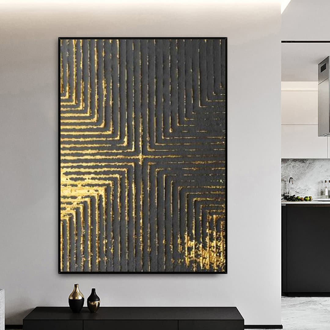 Black and Gold Abstract Painting Black and Gold Textured Wall Art Black ...