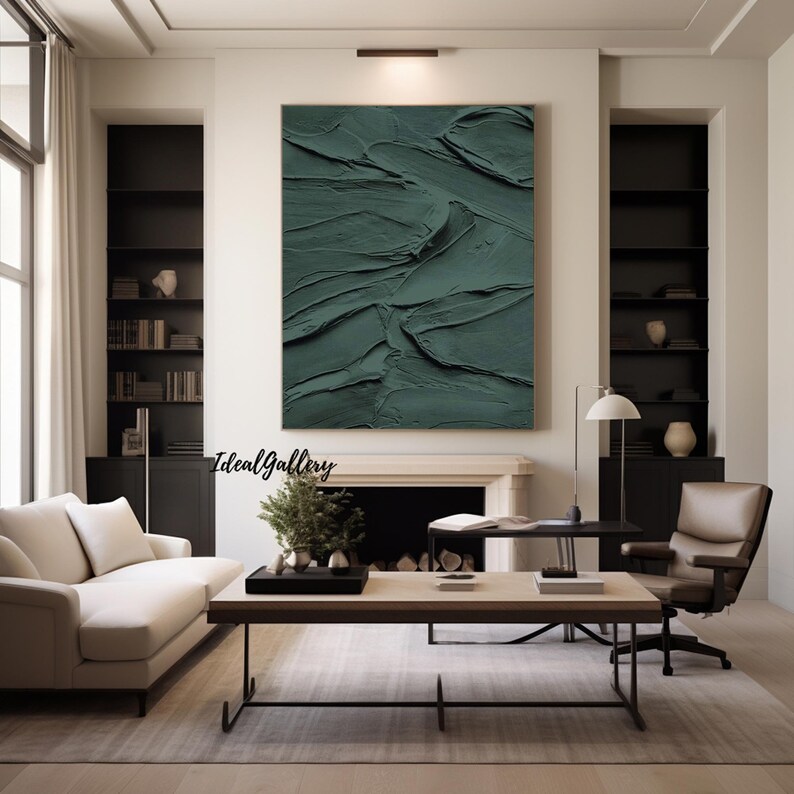 Wabi-Sabi Wall Art green wall art green painting green abstract art canvas minimalist Bohemian wall painting 3d texture square green art image 4