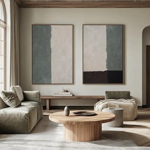 Set di 2 dipinti minimalisti verdi Set di 2 tele verdi Set di 2 opere d'arte minimaliste verdi Set di 2 dipinti astratti verdi