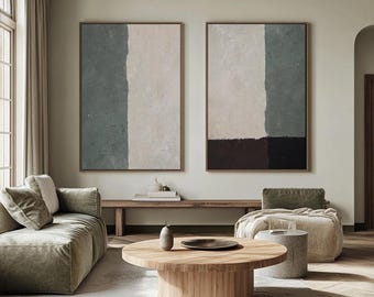 Green Minimalist Painting Set, Abstract Canvas Art