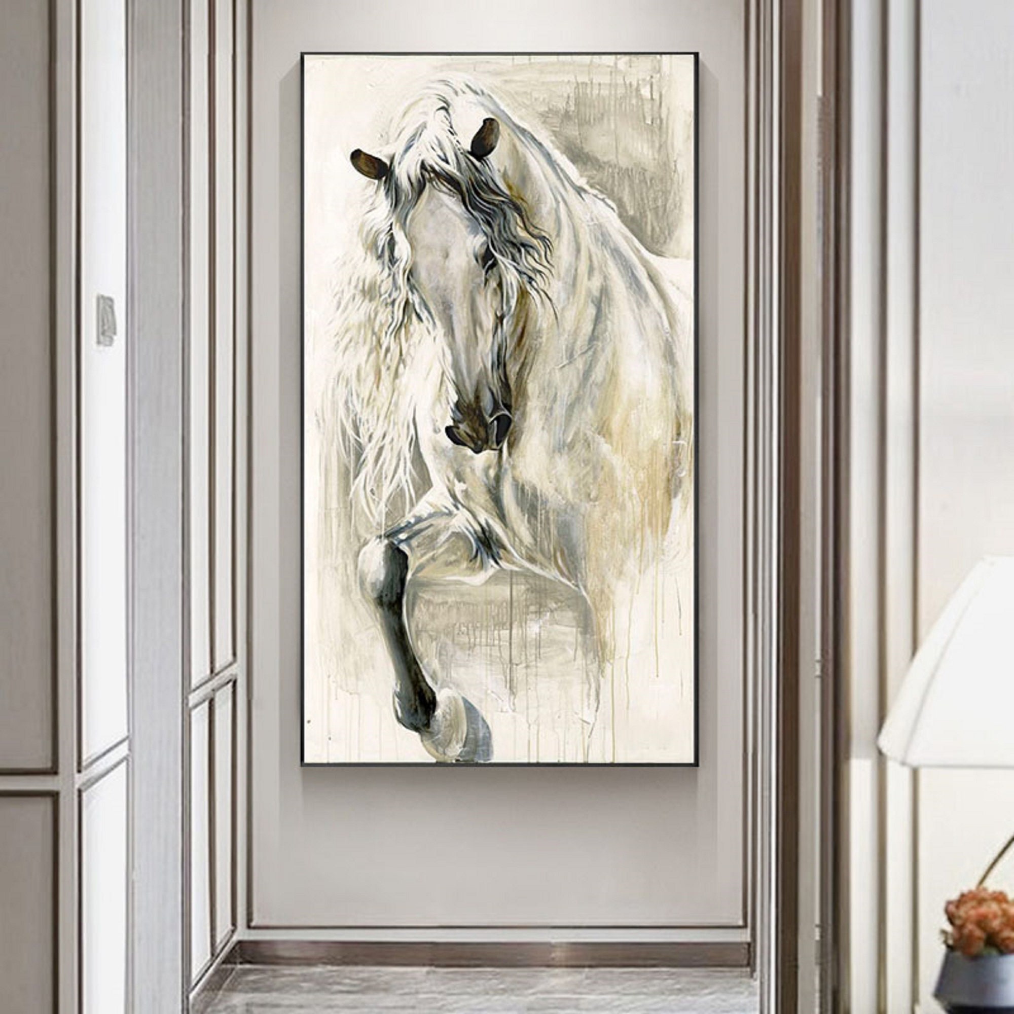 抽象的な馬の油絵、ミニマリストの動物の壁アート - Etsy 日本