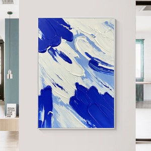 Personalized Gifts Blue textured wall art Large Blue and White textured Abstract Painting Blue White Modern Abstract Art