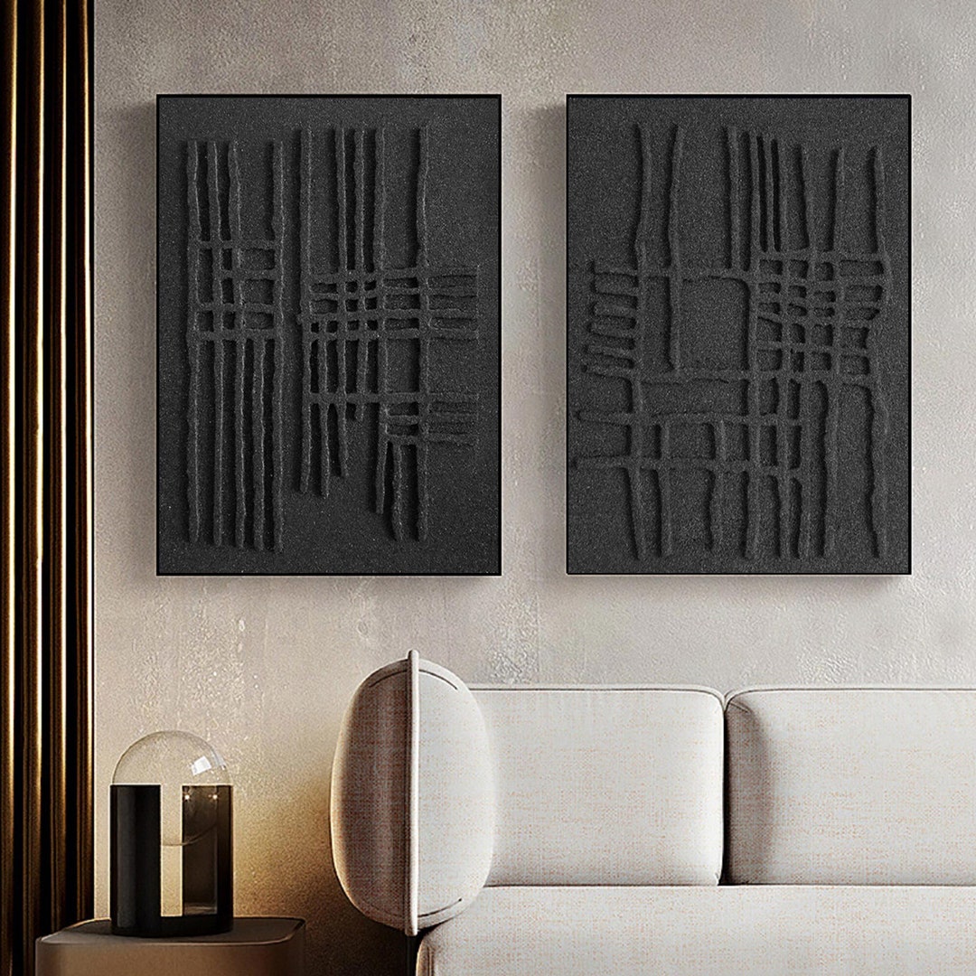 Wabisabi Painting Set of 2 Black Wall Art Wabisabi Wall Art Black