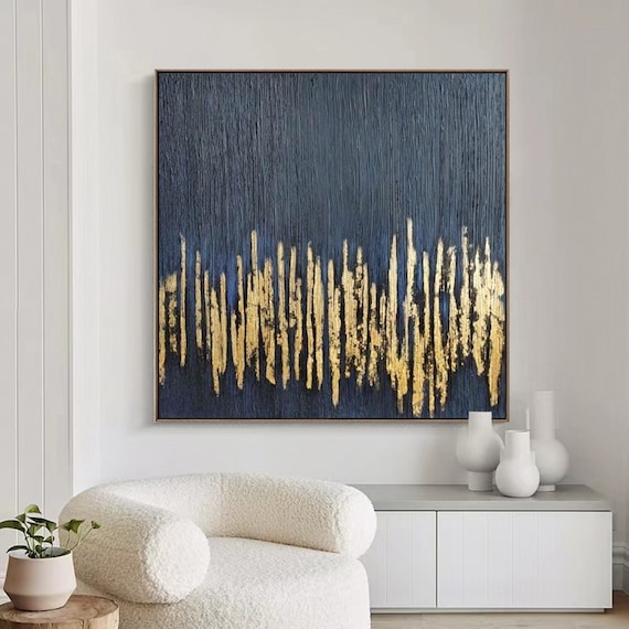 Golden State Art Bilderrahmen – Antik-Look Blau & Gold, 28x43 Cm, Mit Echtglas, Wanddekoration