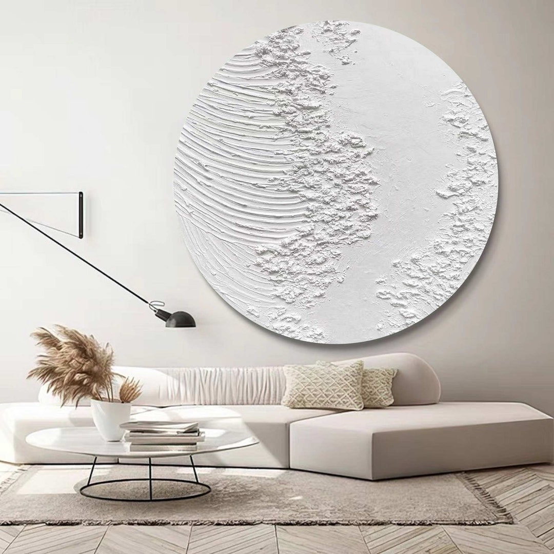 White Circle Textured Wall Art White Abstract Wall Art White Circle