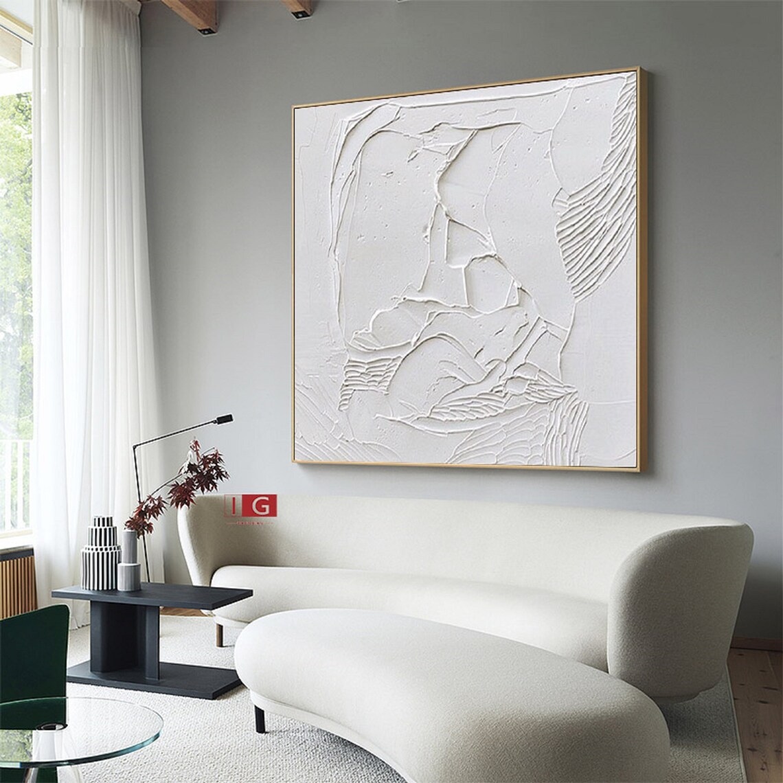 White textured wall art white framed paintings white abstract Etsy